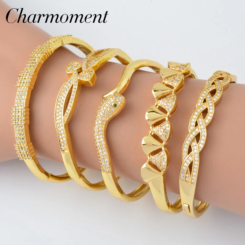 

CHARMOMENT Jewelry Punk Geometry Twist Snake Bracelet Zircon Heart Sector Bangle Men Women Circle Hand Accessories Birthday Gift