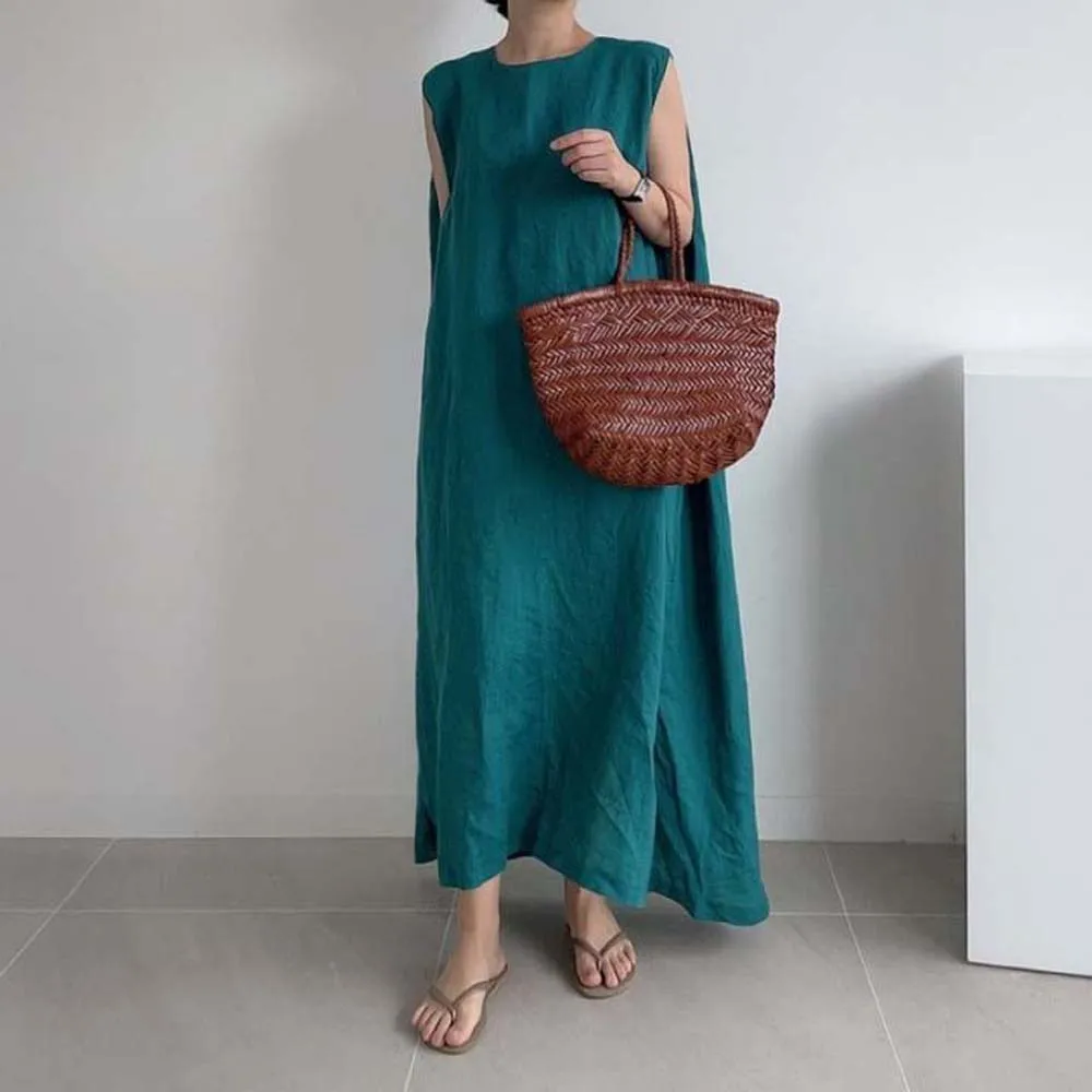 

Женское платье без рукавов, повседневное свободное платье до колен с глубоким разрезом, в Корейском стиле, элегантная модель 2022 на лето, 2022