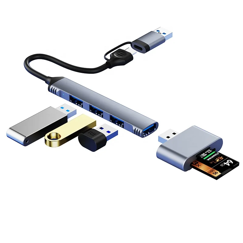 

Aluminum Alloy 4 in 1 USB Hub 3.0 Multiport Adapter 5Gbps High Speed 4 Ports USB Hub for MacBook Pro