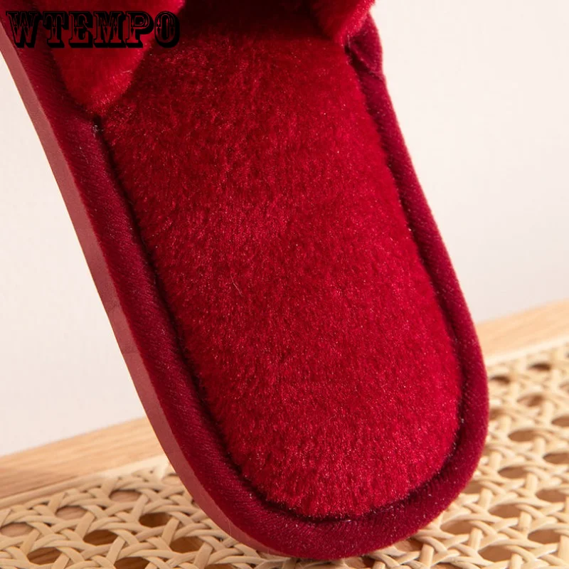 WTEMPO Winter Slippers Women Fashion Fluffy Home Slides Indoor Floor Ladies Solid Colour Plush Warm Cotton Shoes Wholesale