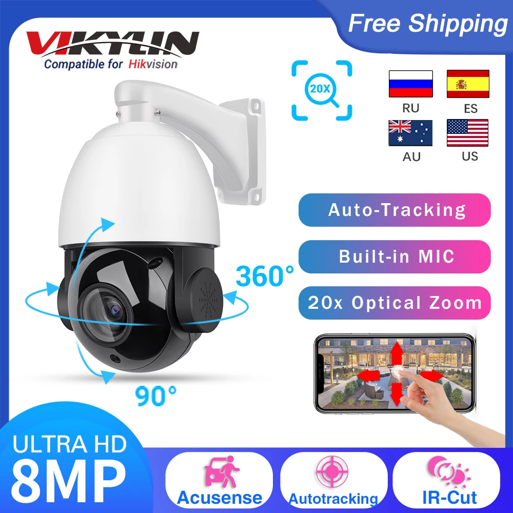 

4K PTZ IP Camera 20X Zoom Speed Dome POE Video Surveillance Camera Auto-tracking Night Vision 360° Hikvision Protocol Compatible