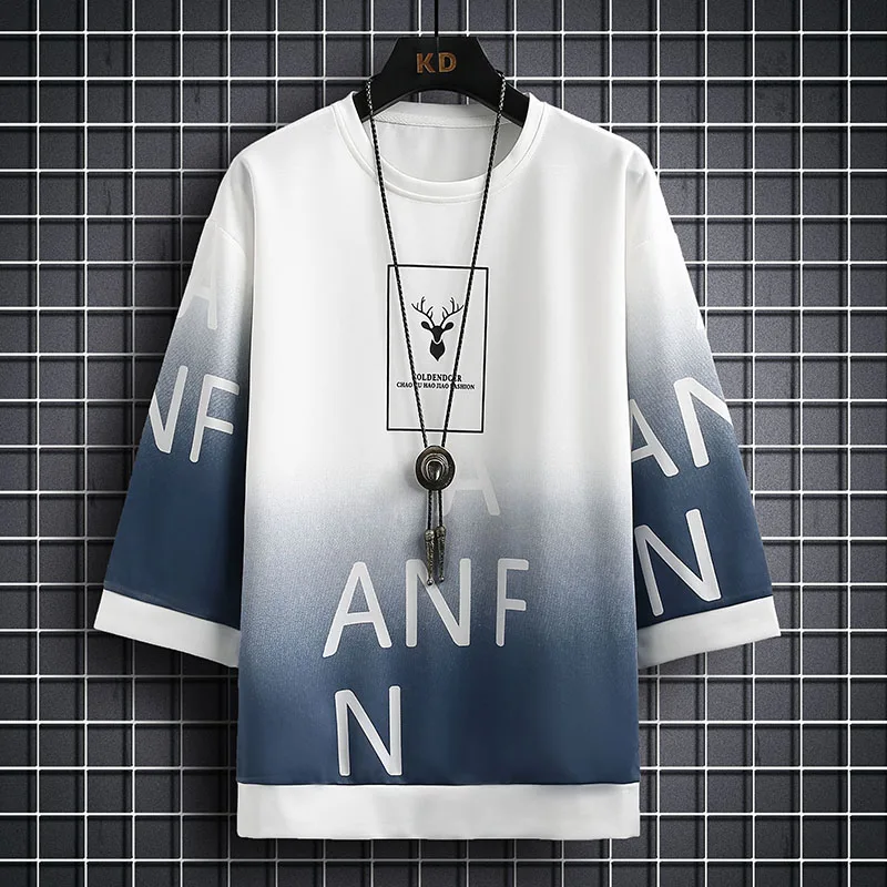 Футболка мужская с градиентом модная рубашка в Корейском стиле рукавом три