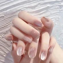 고양이 눈 광선 요법 네일 패치, 웨어러블 가짜 네일, 짧은 가짜 네일 웨딩, 겨울, 가을, 웨어러블 풀 커버, 24 개/박스