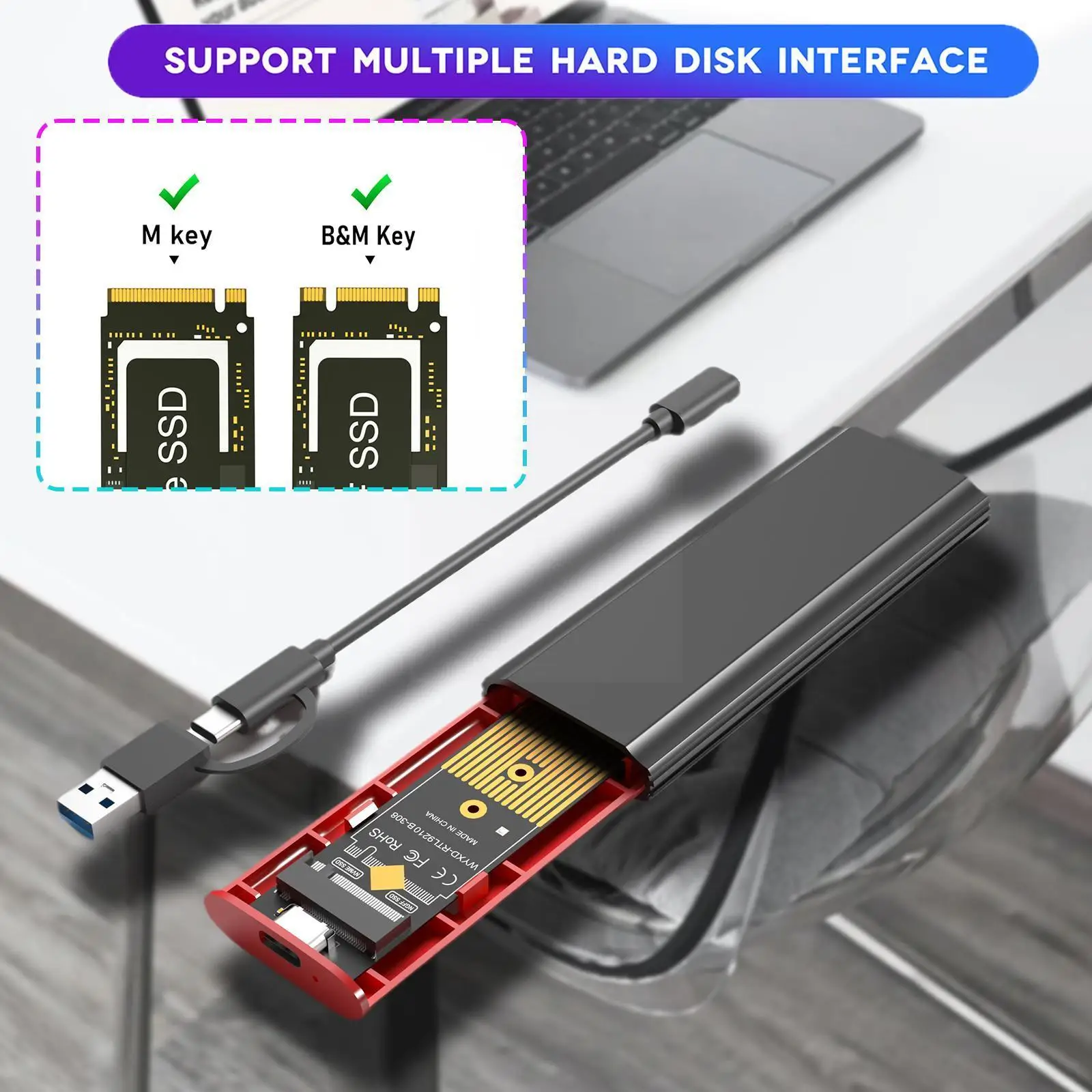 

Корпус для мобильного жесткого диска 2 в 1 M.2 NVME/Φ-free R4P5