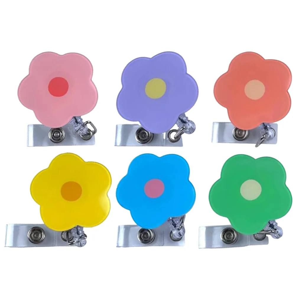 

6 Pcs Multifunction Flower Easy Pull Buckle Nurse Tabs Acrylic Badge Holder Cute