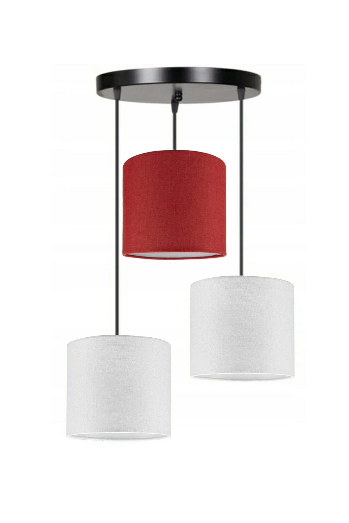 3 Heads 2 White 1 Red Cylinder Fabric Lampshade Pendant Lamp Chandelier Modern Decorative Design For Home Hotel Office Use