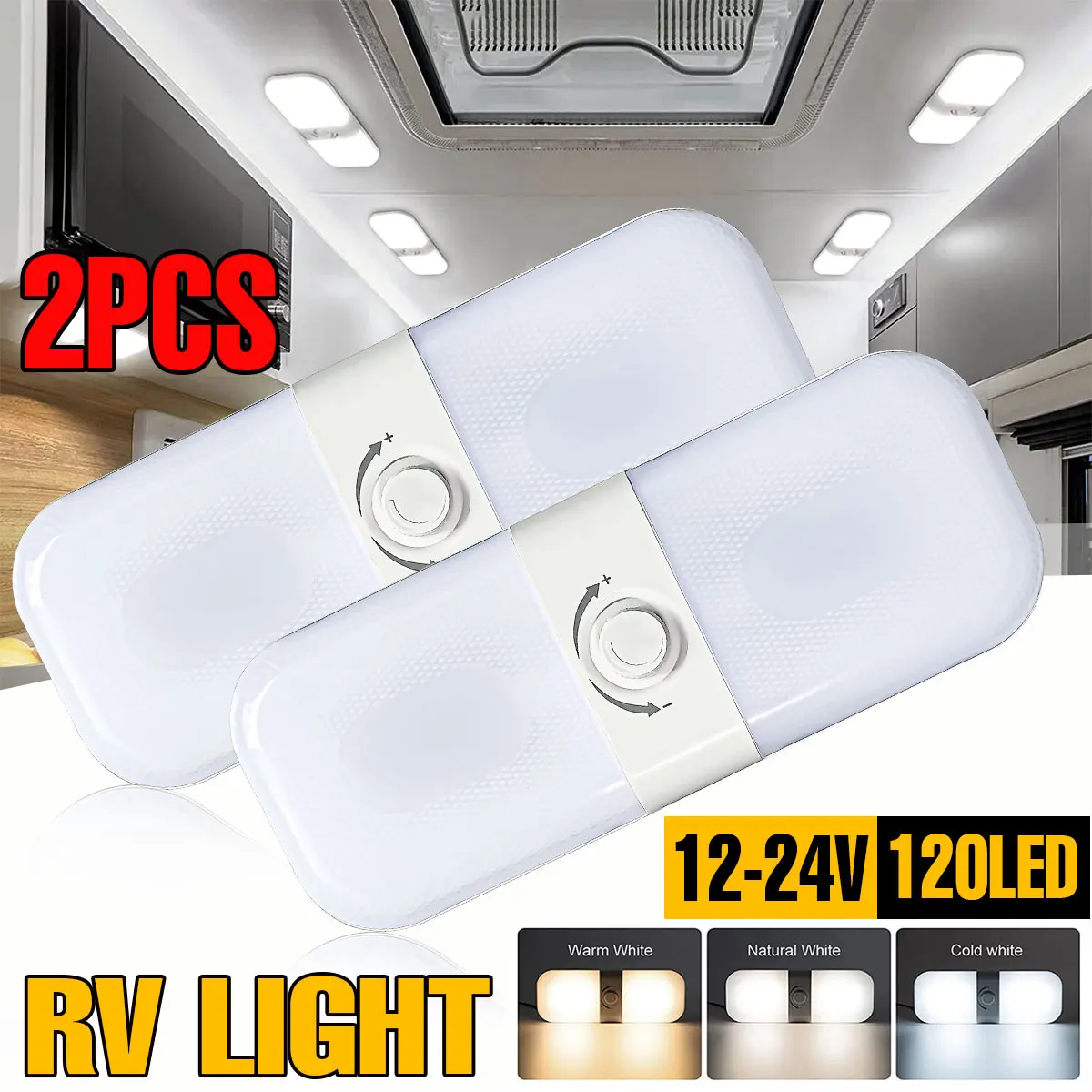 

4/2/1PCS DC 12V-24V 120 LED RV Ceiling Dome Light Interior Lighting Dimmable Trailer Camper Lights