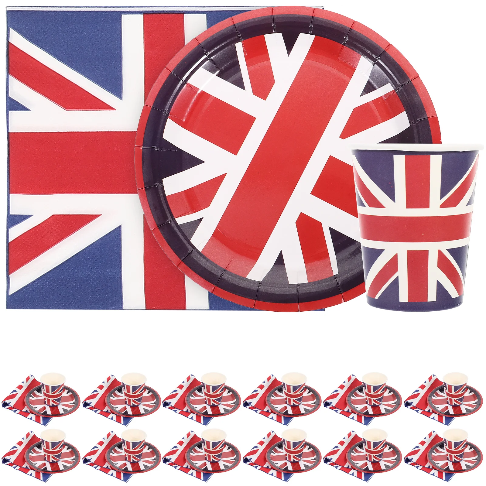 

1 Set of British Paper Dish And Napkin Single-use Paper Tableware UK Flag Pattern Tableware