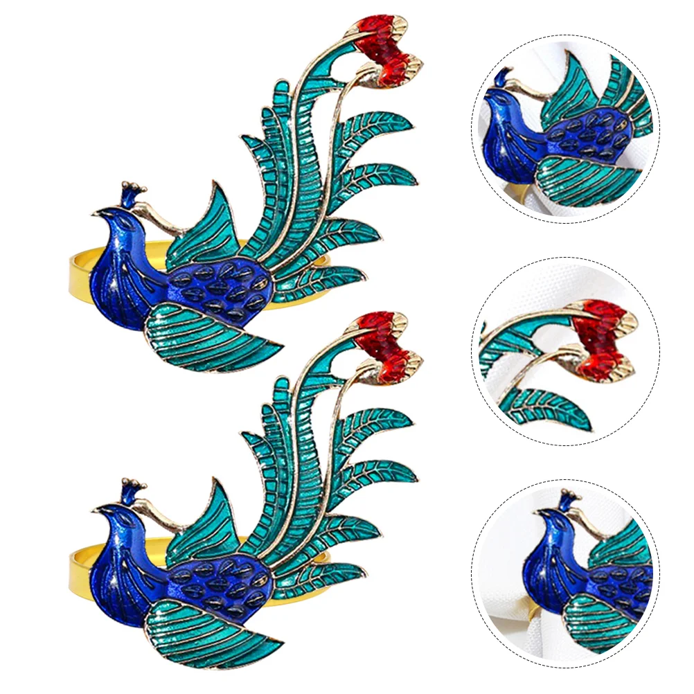 

Jeweled Napkin Rings Set Vintage Metal Crystal Rustic Peacock Holders for Beautiful Dinner Table Decor