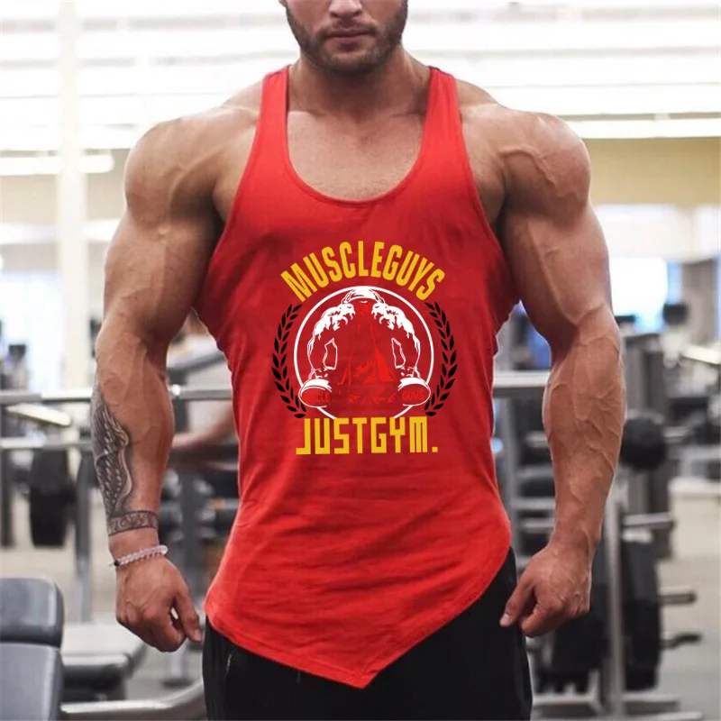 

Muscle Tank Top Workout Singlet Mens GYM Bodybuilding Stringer Sleeveless Tees Fitness Men Print T-Shirt Cotton Sports Vest