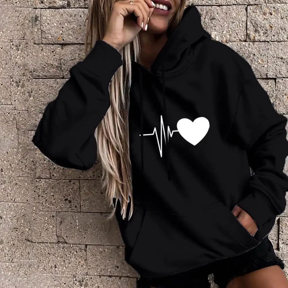 

Trendy Women Hoodie Printing Soft Pullover Elastic Cuff Lady Fall Hoodie
