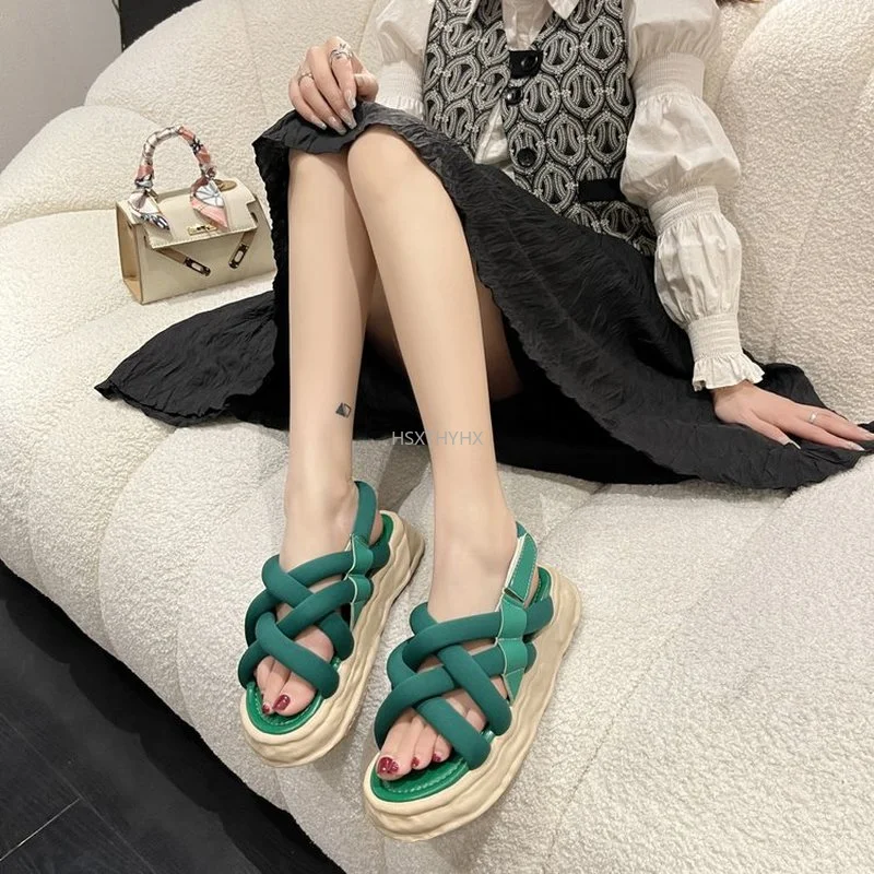 

2022 Latest Style Sandals Female Summer Muffin Platform Green Fashion Beach Flat Outdoor Thick Bottom Causal Women Sandals