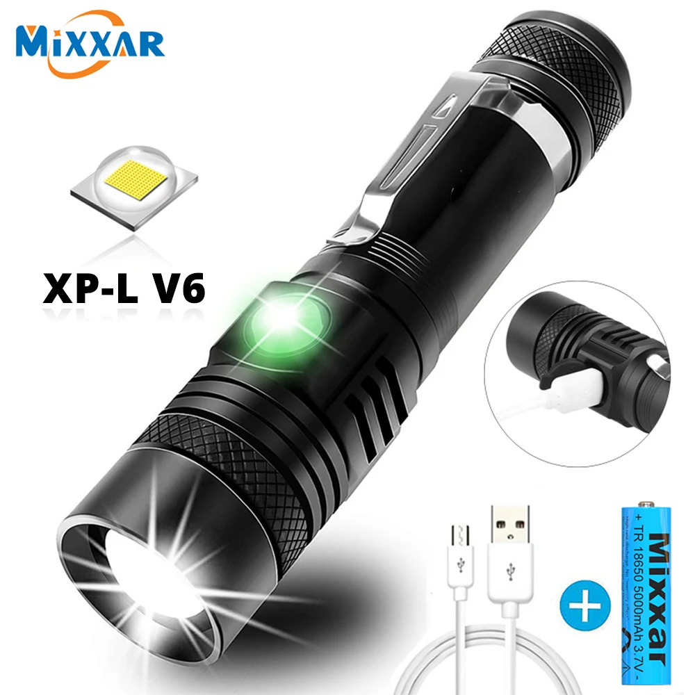 T20 Ultra Bright LED Flashlight With XP-L V6 LED lamp bead Waterproof Torch Zoomable 4 lighting modes Multi-function Flashlight