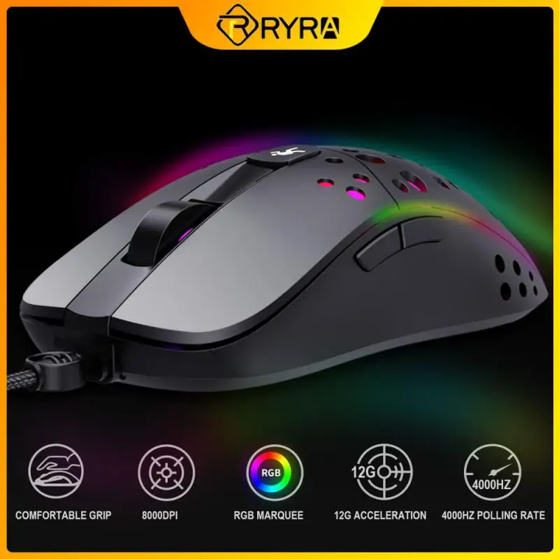 

RYRA 8000dpi Adjustable 6D Macro Programming Gamer Mouse A904 Wired Gaming Mouse RGB Luminous Hole Mouse With Light Switch