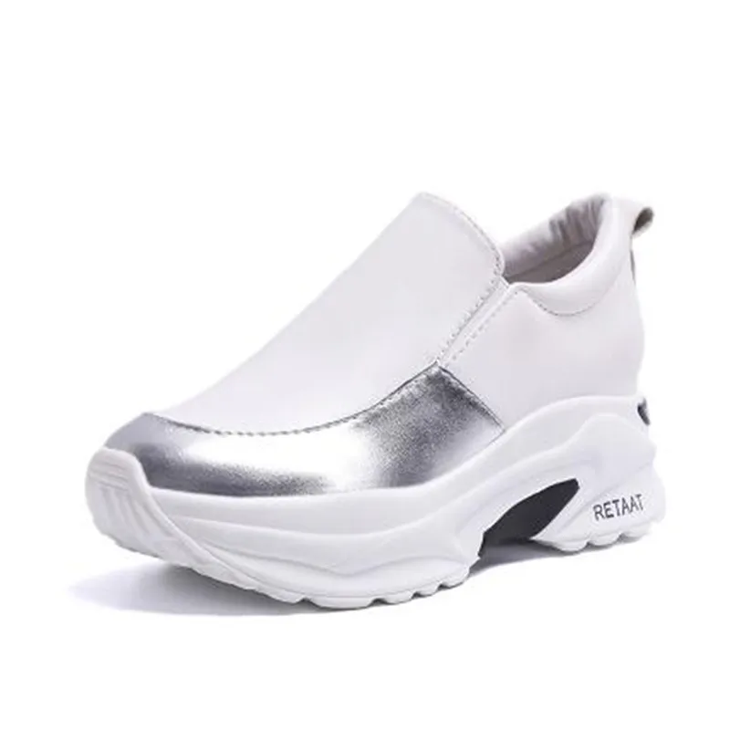 

Женские кожаные кроссовки на танкетке, повседневные туфли на плоской подошве, Мокасины с вырезами, без застежки, на весну