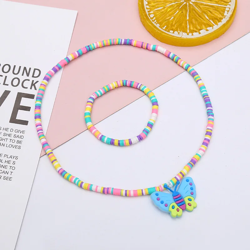 Мультяшный единорог Радуга Бабочка Русалка полимерная глина ожерелье Heishi