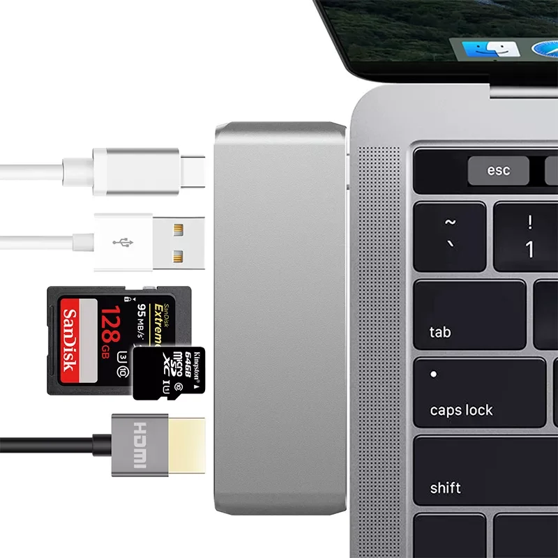 

2023 трендовый концентратор USB C в HDMI-совместимый адаптер для SD-карты 4K USB-C PD док-станция TF Donge слот для MacBook Pro из алюминиевого сплава Sh