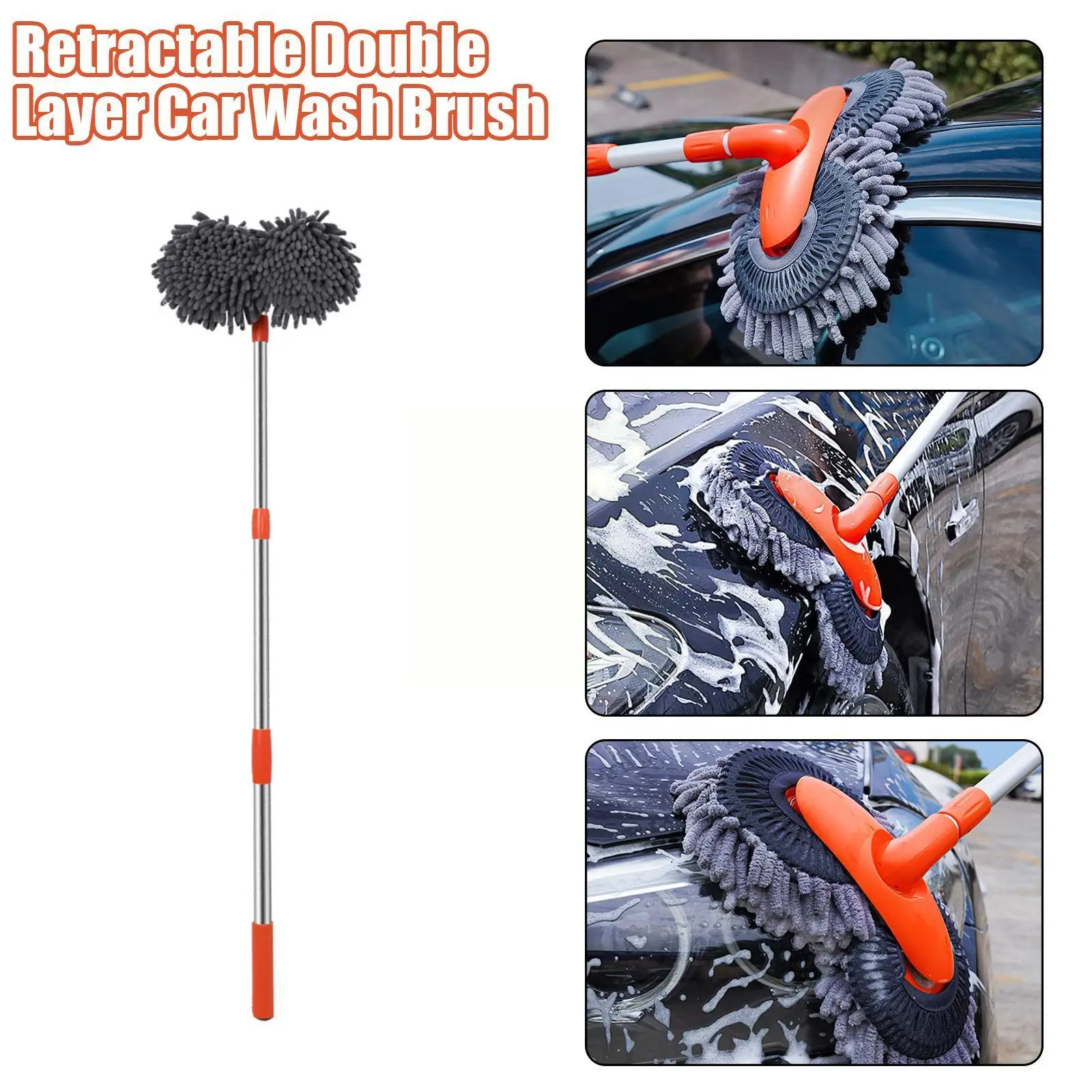 

New Car Rotation Car Wash Brush Dual Brush Heads Telescoping Mop Handle Cleaning Chenille Accessories Long Auto Tool Broom J7O1