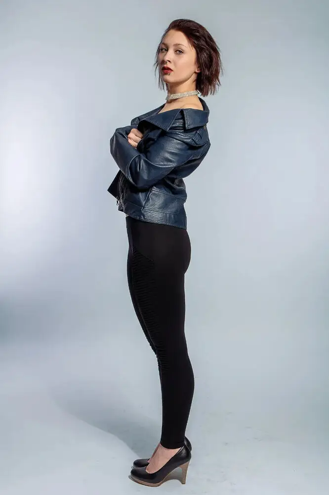 Womens Lambskin Leather Jacket Biker Slim Fit Blue Leather Coat Real Leather Outwear