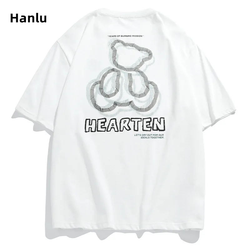 

Japanese new hip hop Street short sleeve Cartoon Bear pattern short sleeve tide brand pure cotton T-shirt oversized shirt