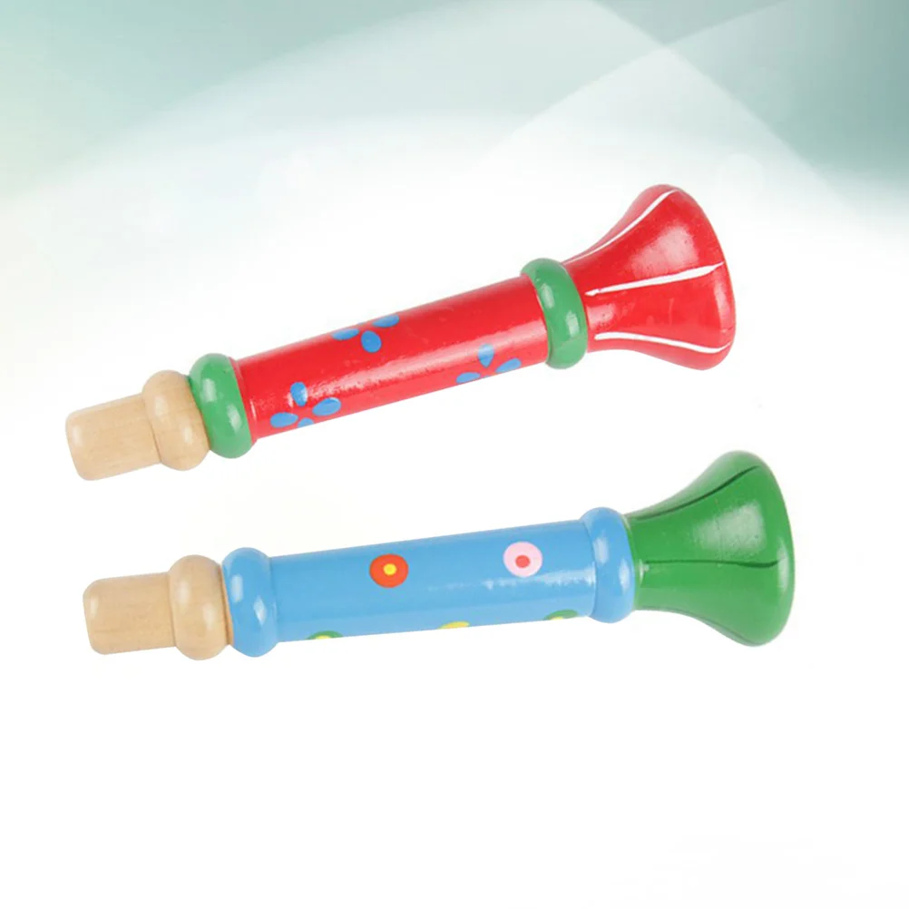 

2pcs Musical Instrument Toy Wooden Small Horn Trumpet Early Educational Whistle Toy (Random Color)