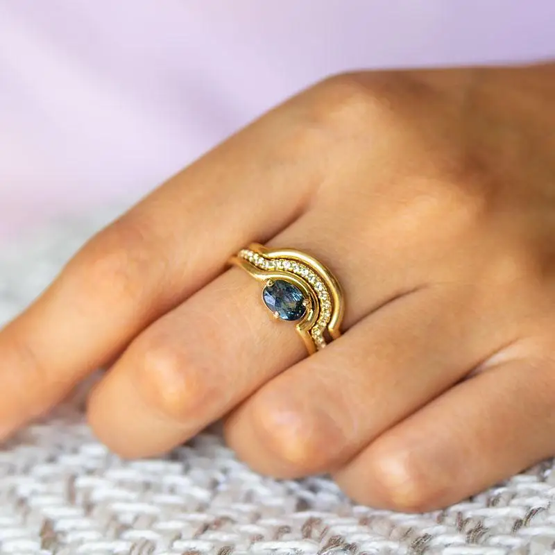 

S925 Sterling Silver Parti Sapphire Sway Stack Ring Set for Women