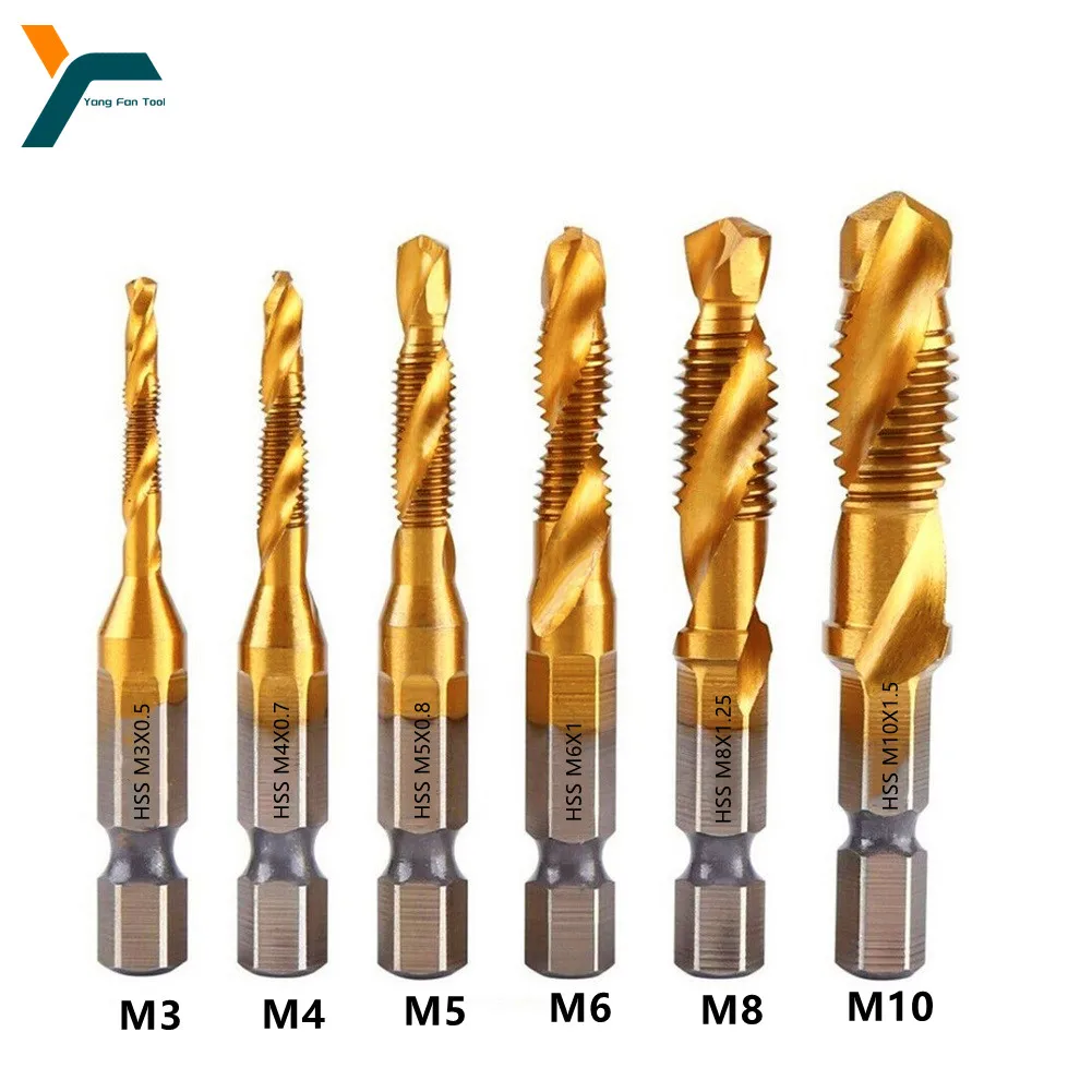 6Pcs Compound Metric Tap Drill Bits Screw Thread Hex Shank Machine Titanium HSS Tap Bit Tool For Metal Steel Wood Plastic