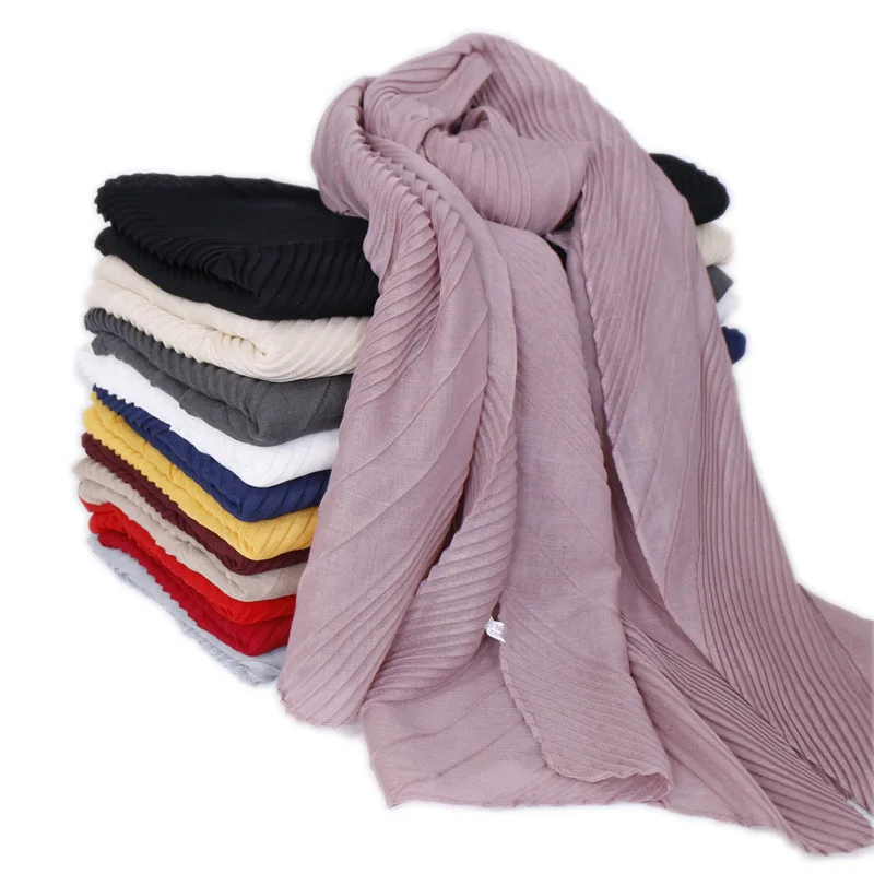

Cotton Linen Scarf Crinkle Shawl Wrap Muslim Women Hijab Turban Solid Color Headscarf Maxi Scarves Islamic Femme Musulman Stoles