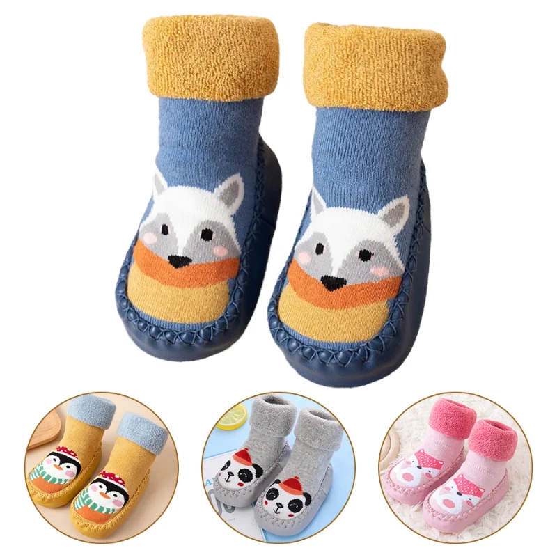 

Toddler Indoor Sock Shoes Newborn Prewalker Kids Winter Thick Terry Cotton Baby Girl Sock Rubber Sole Infant Cartoon Funny Sock