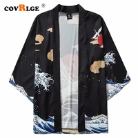 covrlge mens shirt chinese style crane 3d printing kimono robe summer ukiyo e retro cardigan three quarter sleeve shirt mcs173