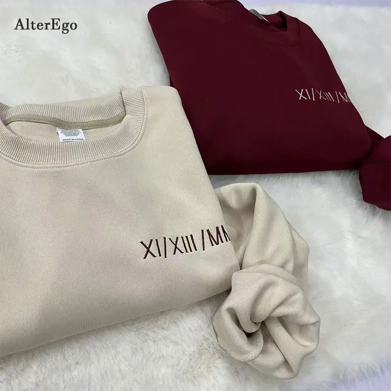 Персонализированная свитшот с круглым вырезом и вышивкой даты толстовка