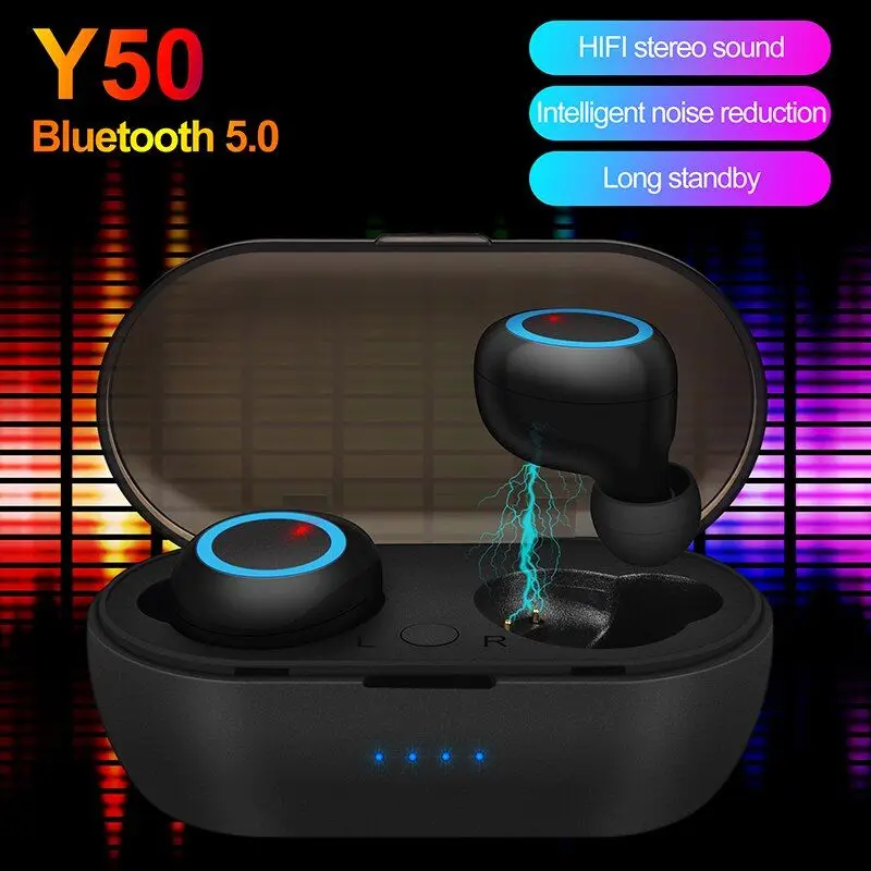 

Беспроводные Bluetooth-наушники Y50 TWS с сенсорным управлением, стереогарнитура 9D с микрофоном, спортивные водонепроницаемые наушники-вкладыши для смартфонов