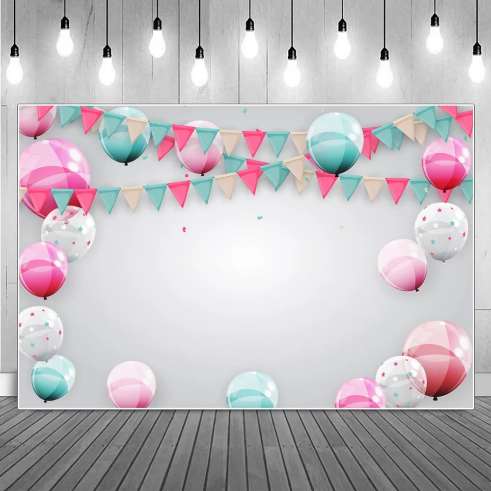 

Personalized Bubble Balloons Flags Decoration Baby Birthday Party Photography Backdrops Custom White Wall Photocall Backgrounds