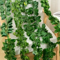 12pcs 205cm green silk artificial hanging leaf garland of plants vine leaves for home wedding party bathroom garden decoration