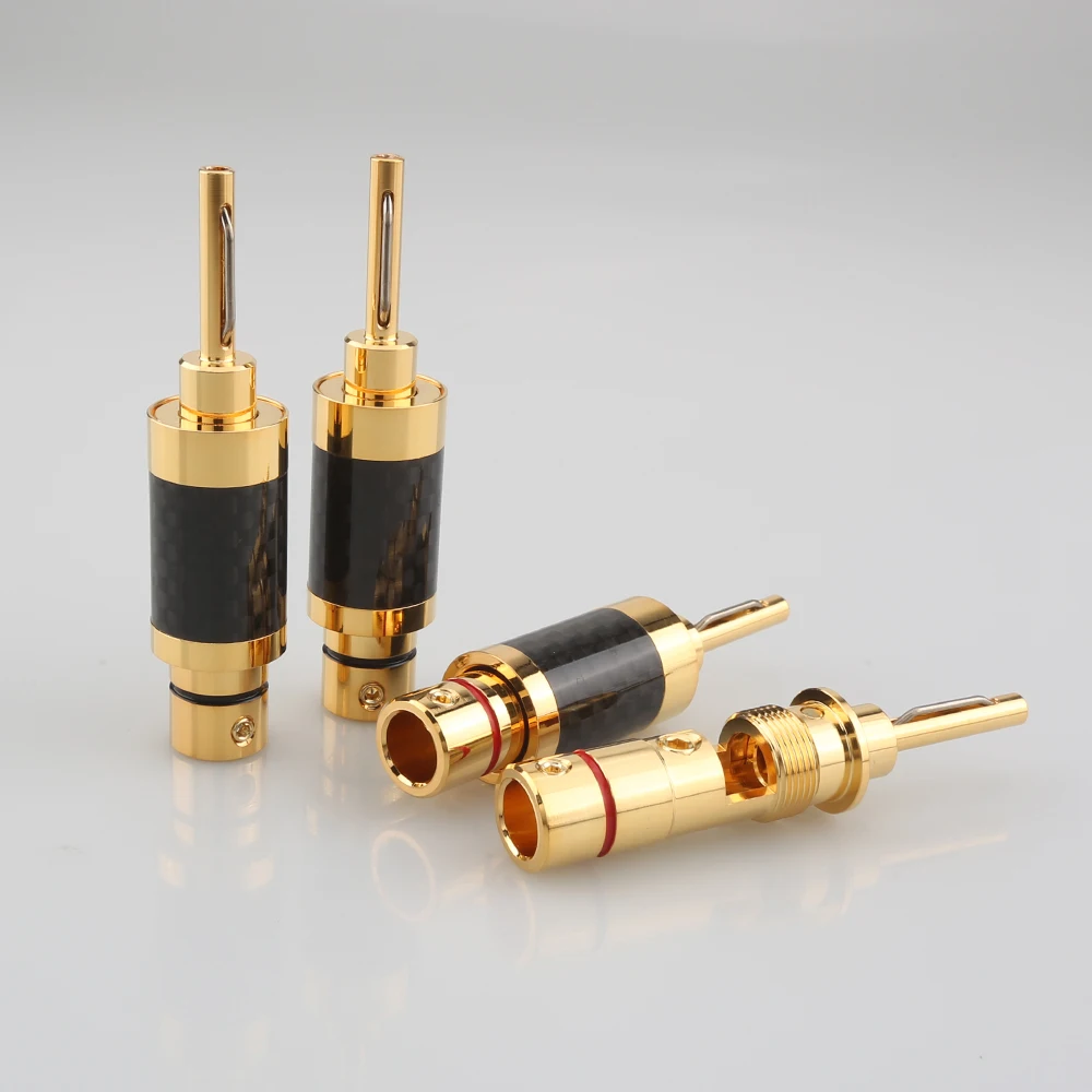 Gold Plated No Need Soderling Banana Plug Carbon Fiber Screw Lock Speaker Cable Wire Banana Connector