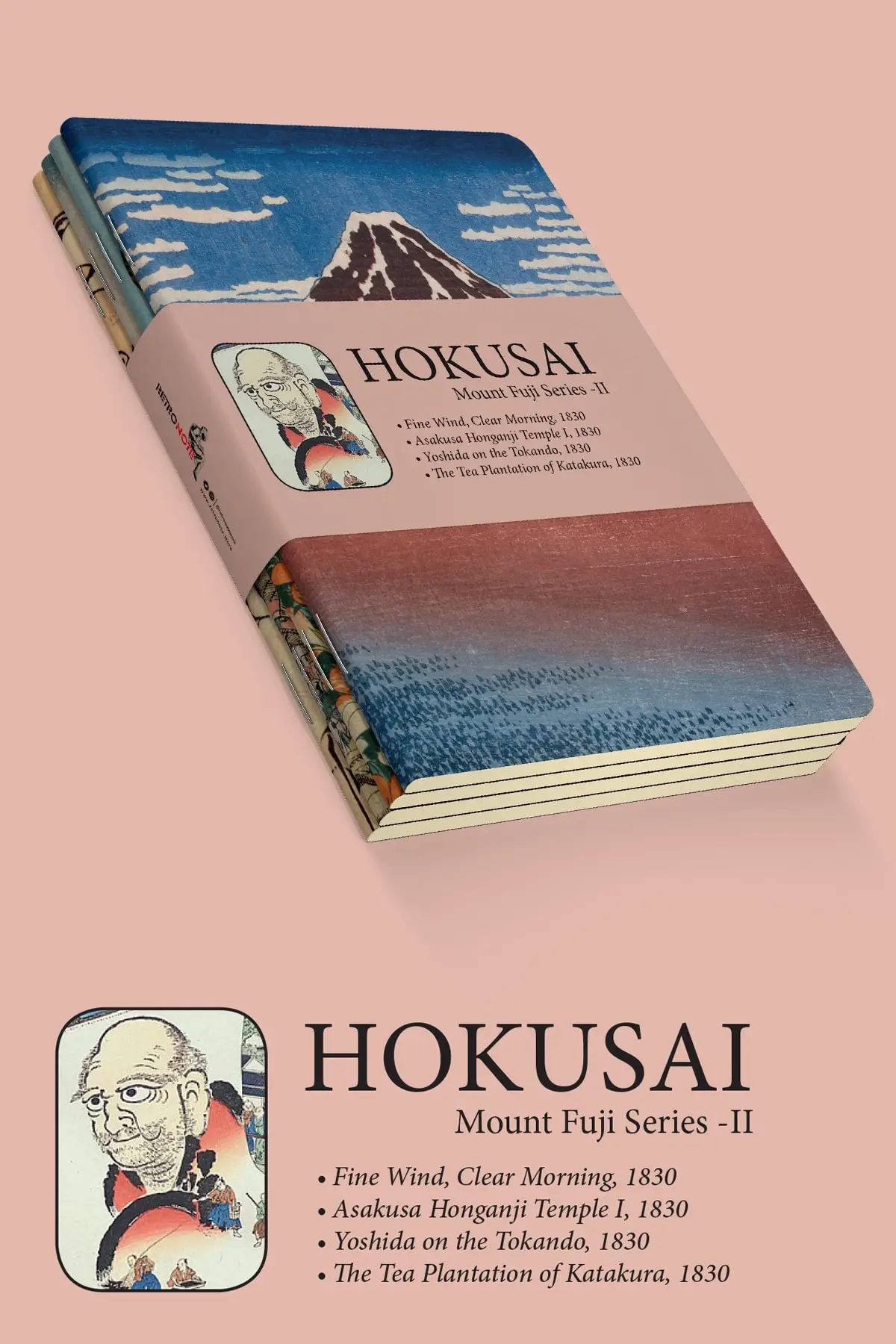 

Hokusai Notebook Set of 4 Mount Fuji Series II Unlined Flexible Cover Yellow Cream Color 64 Pages 14x21cm For School And Work