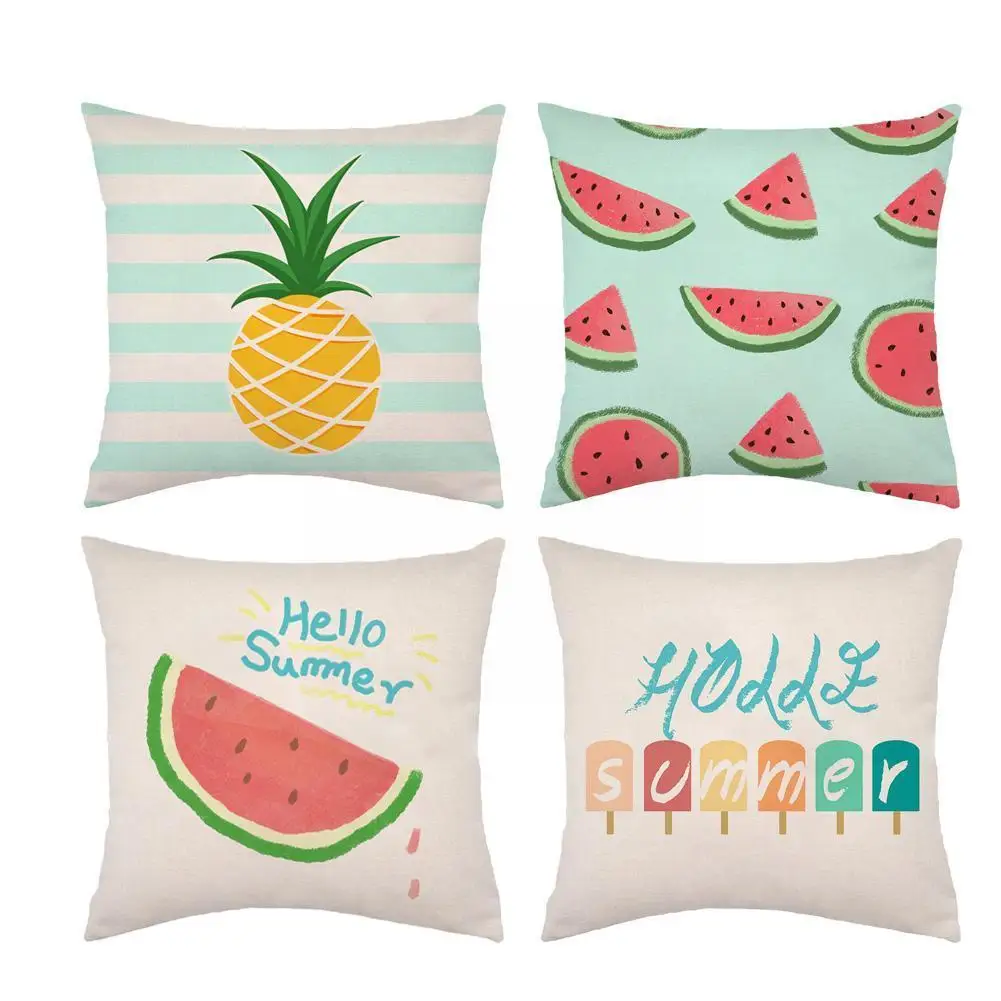 

4pcs Summer Pillowcase45x45cm Linen Pillowcase Summer Decor Cushion Vacation Cover Home Beach Pillows Cover Farmhouse S0M5