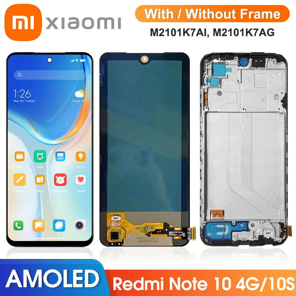 

ЖК-дисплей 6,43 дюйма Super AMOLED для Xiaomi Redmi Note 10 4G M2101K7AI M2101K7, дисплей с сенсорным экраном и дигитайзером для Redmi Note 10S