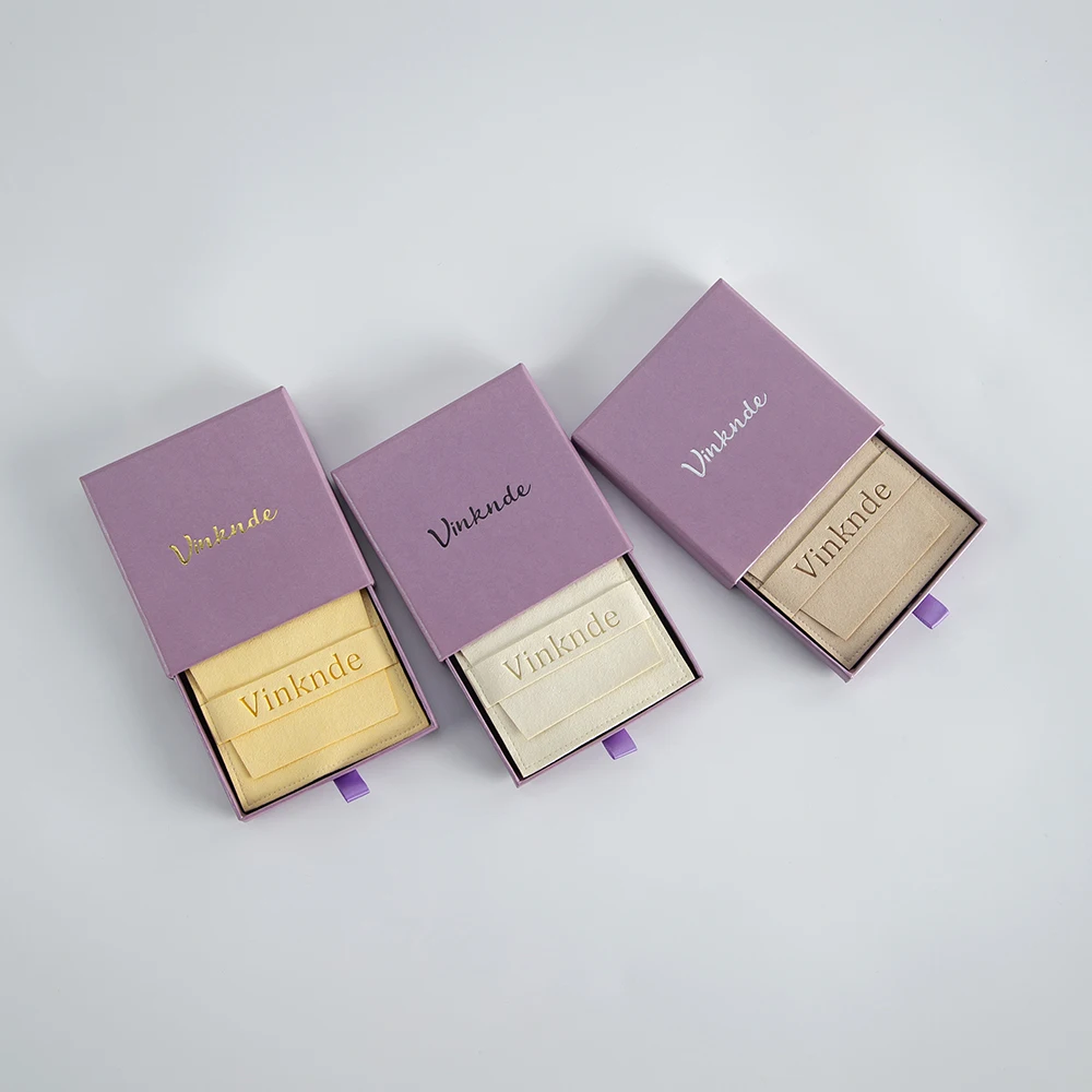 Custom Logo Jewelry Packaging Boxes Pouches Bags Drawer Gift Box Purple Luxury Pull Out Necklace Ring Storage Box Suede Gift Bag