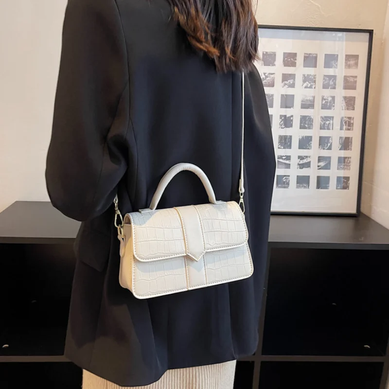 Women's PU Small Travel Underarm Crossbody Hand Bags Sewing Thread Stone Pattern Solid Color Shoulder Square Handbags for Women