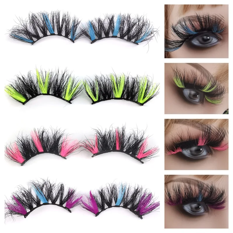 

Red Blue Purple Pink Mix 3D Mink Colored Eyelashes Ombre Vegan Strip Lashes Natural Dramatic Fluffy Colourful Cilias Party 27mm