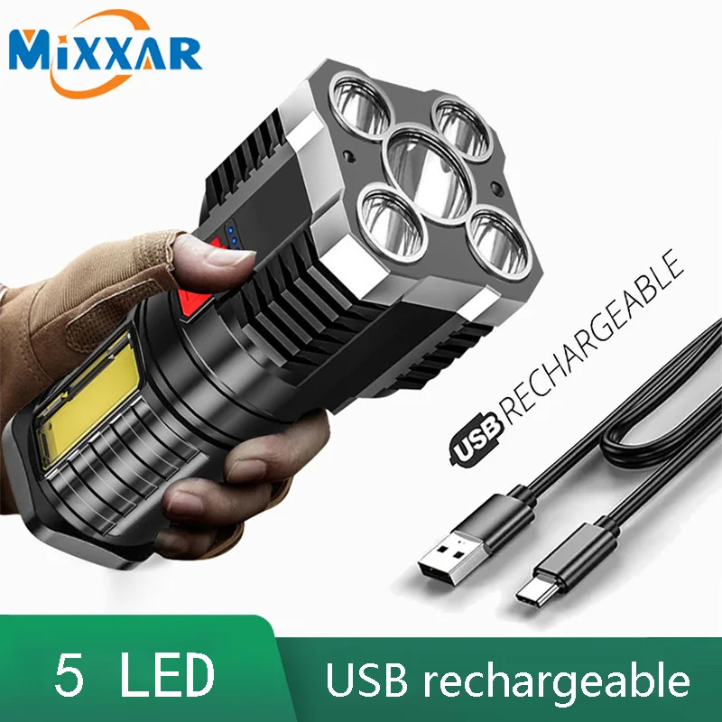 ZK20 COB 5LED Super Bright Flashlight Rechargeable Outdoor Multi-function Waterproof Led Battery Long distance Display COB Light