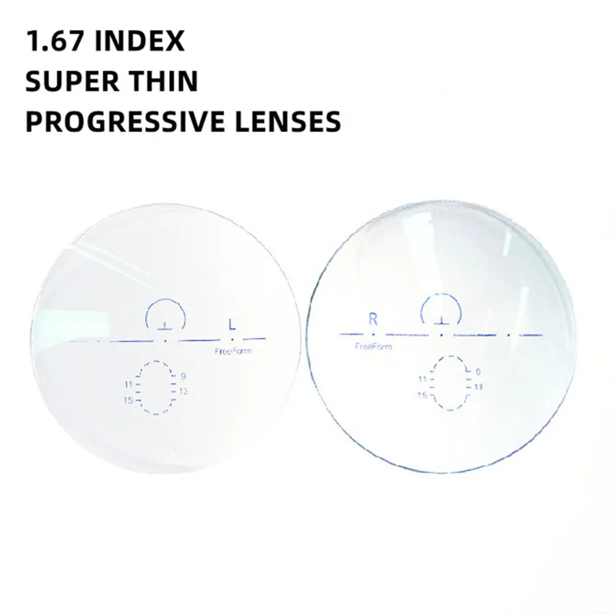 1.67 Index Prescription Progressive Lenses Free Form Multi Focal Without Line for Myopia/Hyperopia Super Thin High Diopter