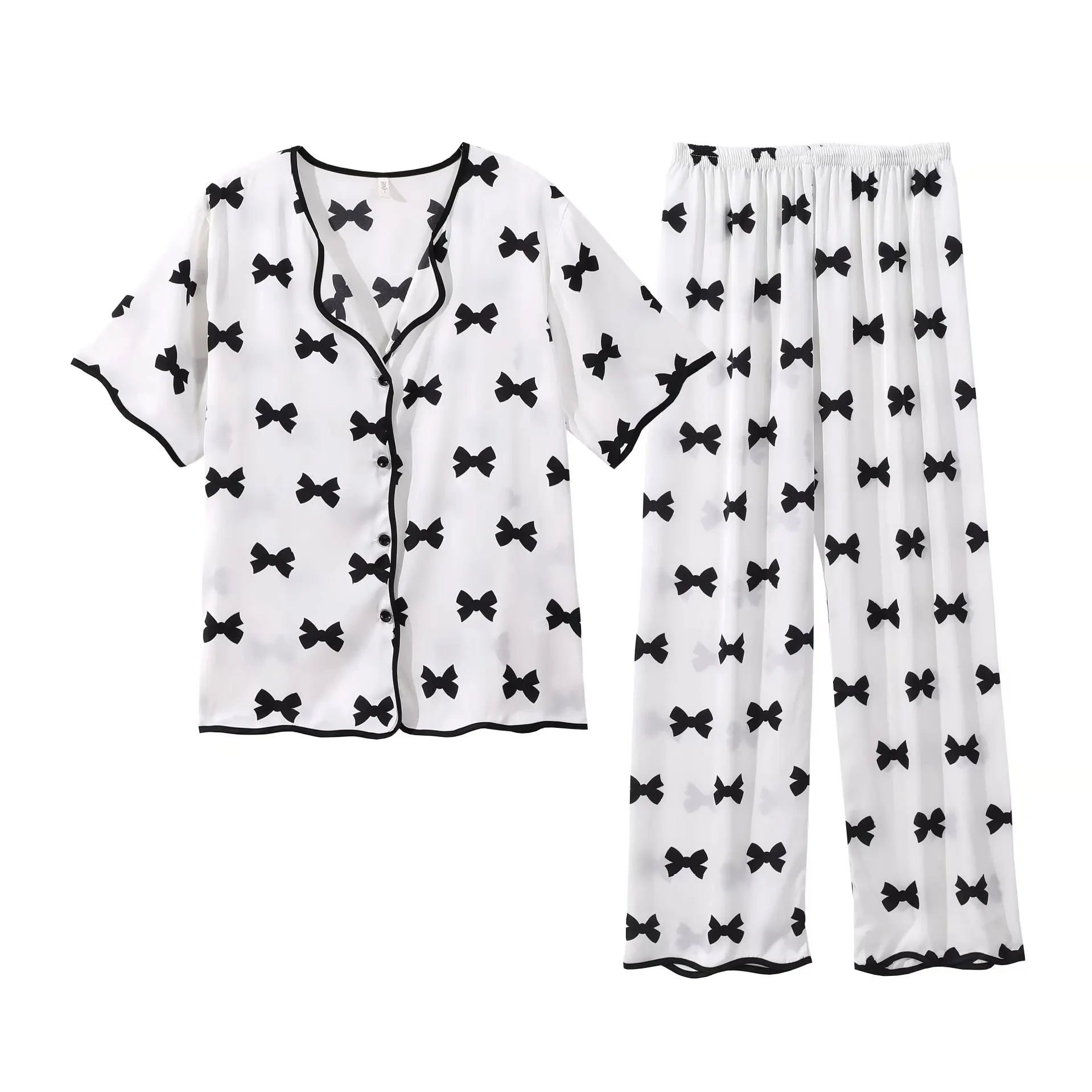 Pajamas 2022 spring and summer new simple fashion 3D digital positioning printing short-sleeved trousers women's pajamas set