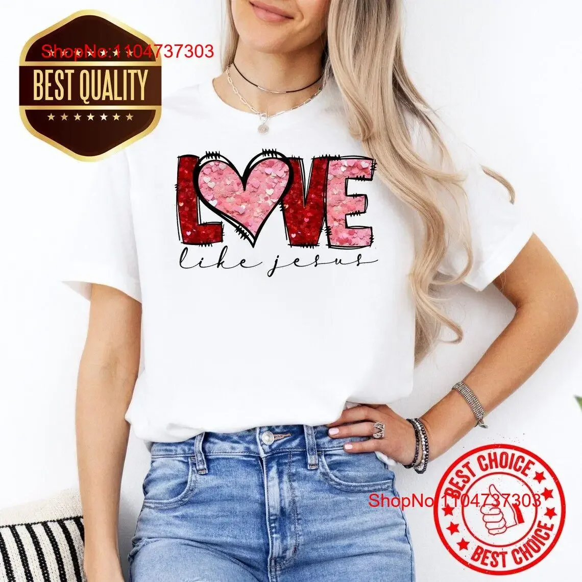 Фото Футболка Valentine Christian Love Like Jesus S5086, винтажный мытый мягкий топ для повседневной носки, уличная одежда, повседневная удобная №1