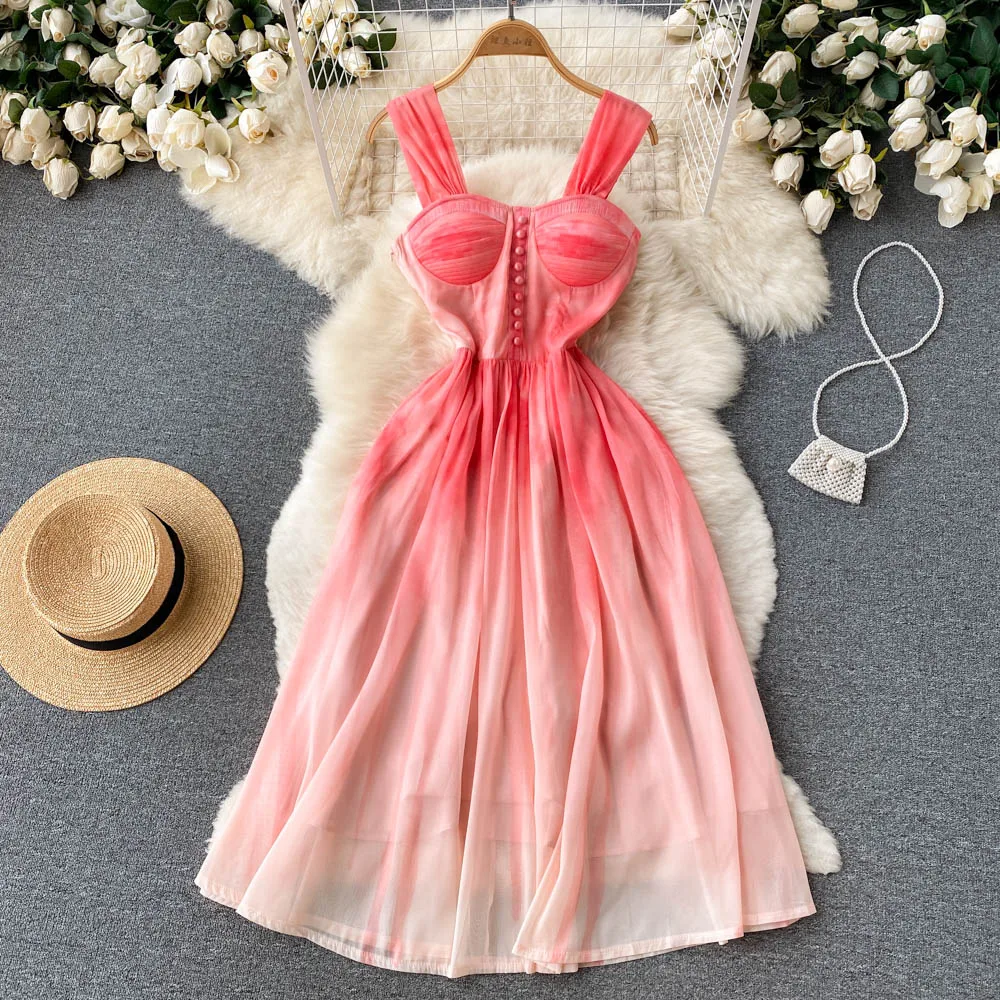 

Супер сказочное темпераментное элегантное пляжное платье для отдыха на море розовое сказочное платье с широкой юбкой сексуальное модное ж...