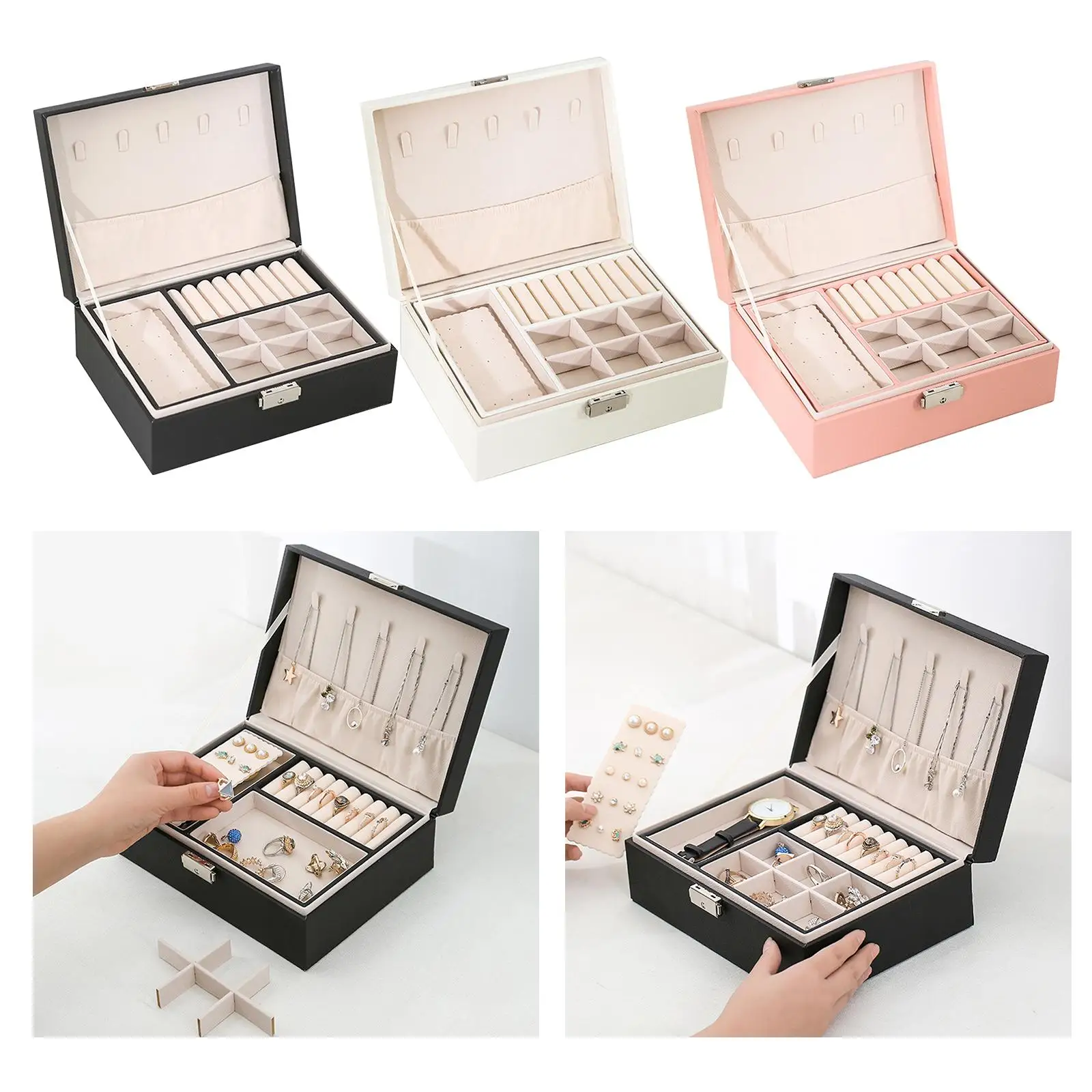 

Portable Jewelry Box Storage Case Button PU Leather Organizer Display Travel Holder for Earring Rings Necklace Women Girls Gifts