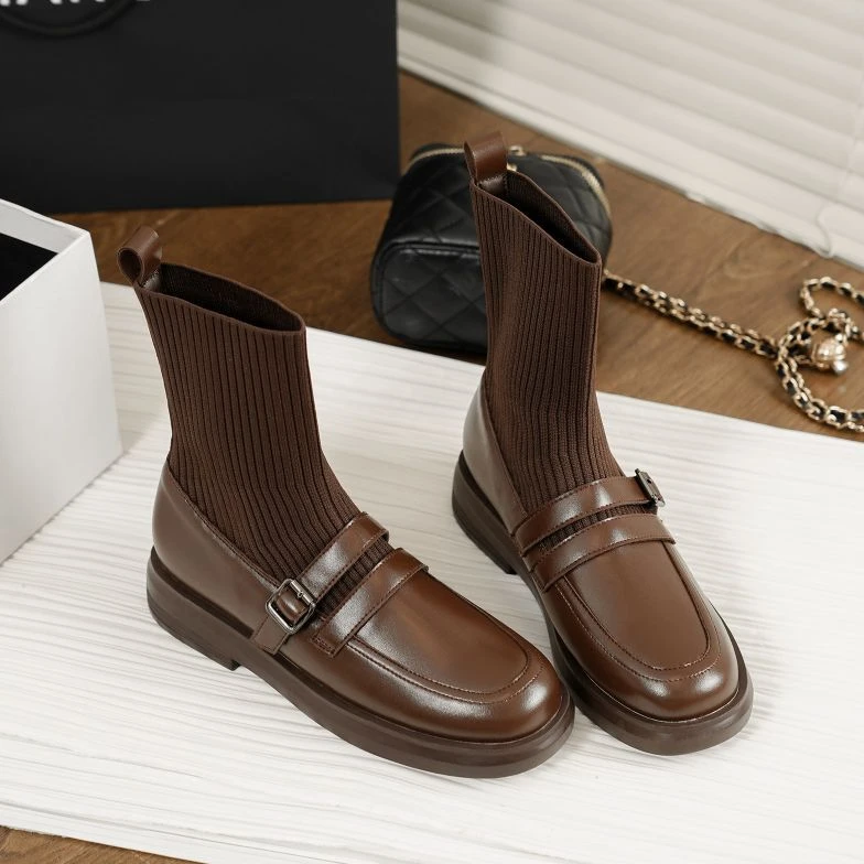 Retro Style Small Leather Shoes Women Boots Fashion Modern Stretch Boots Ladies Casual Platform Shoes New Spring Autumn Boots