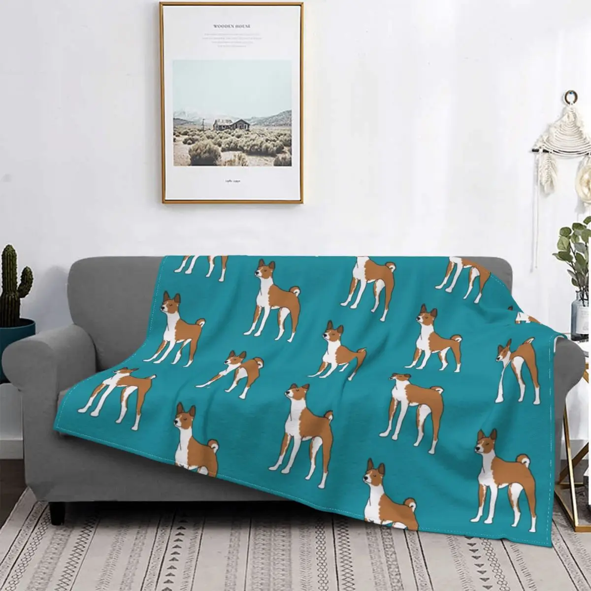 

Funny Basenji Poodle Blankets Dog Animal Print Fleece Funny Warm Throw Blankets for Home Winter