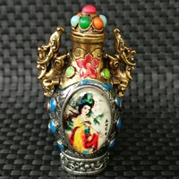 china elaboration tibetan silver statue inlay noctilucent gems snuff bottle metal crafts home decoration12